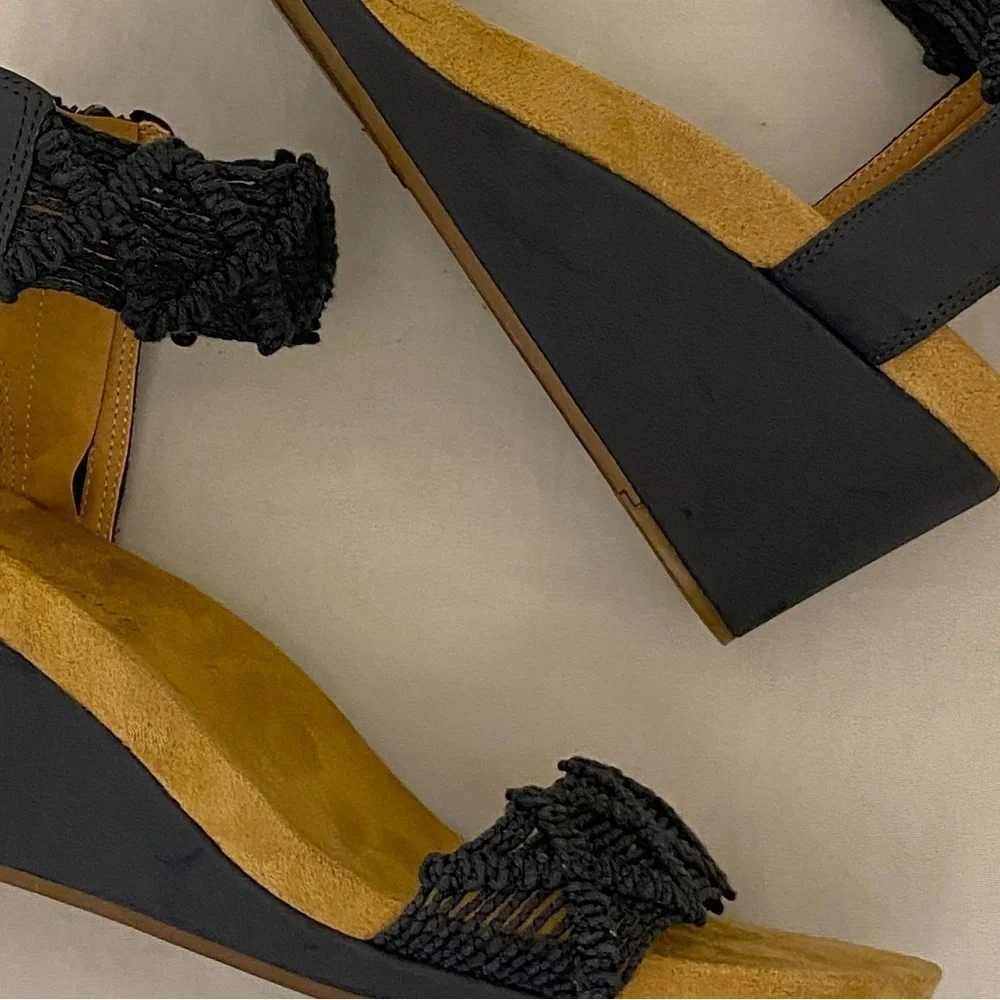 Lucky Brand Kierlo Wedge Sandals Macramé Heels Comfort Shoes Blue Size 9.5
